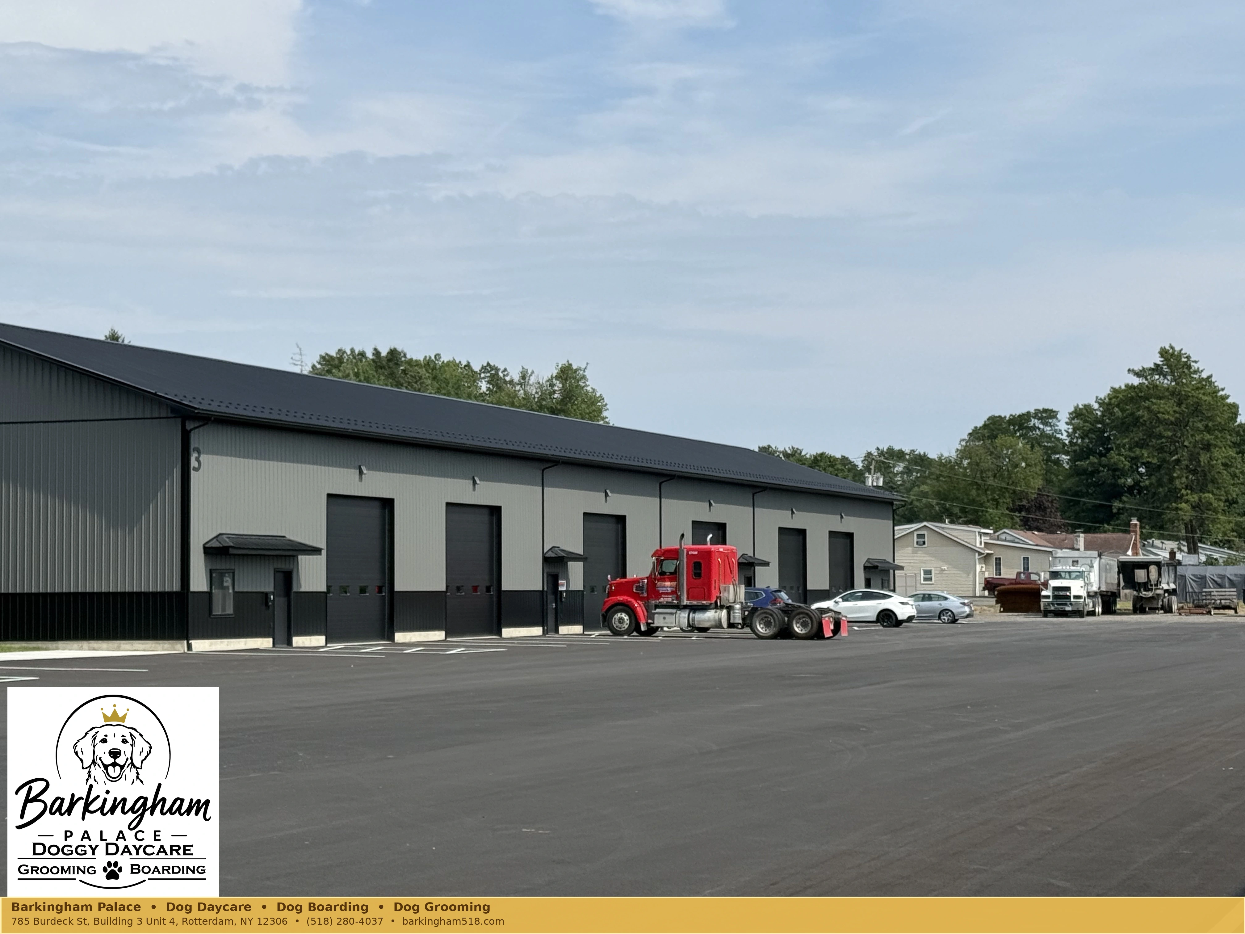 Wide exterior view of the Barkingham Palace building in Rotterdam, NY