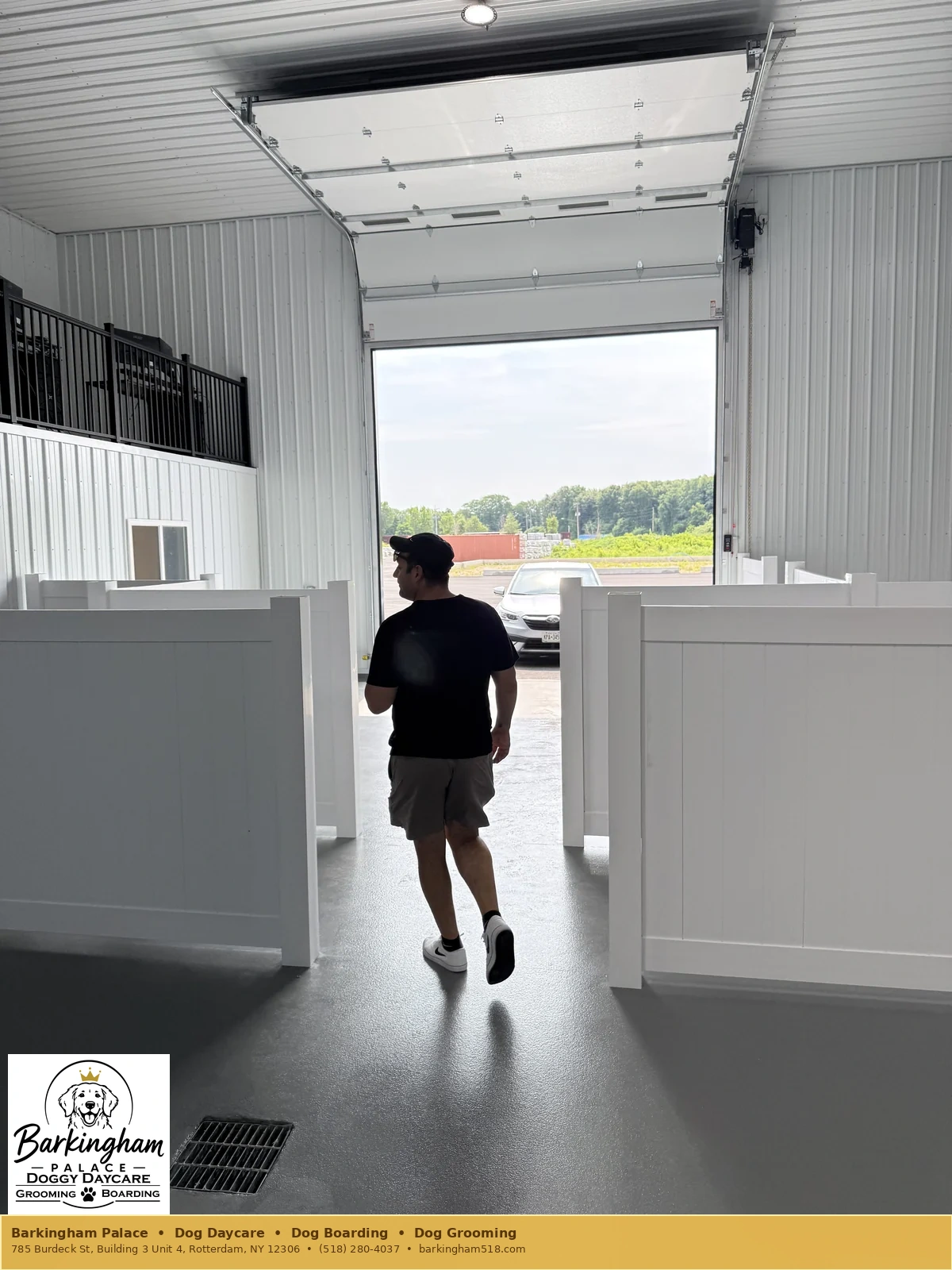 Open indoor care-zone entry at Barkingham Palace dog daycare in Rotterdam, NY