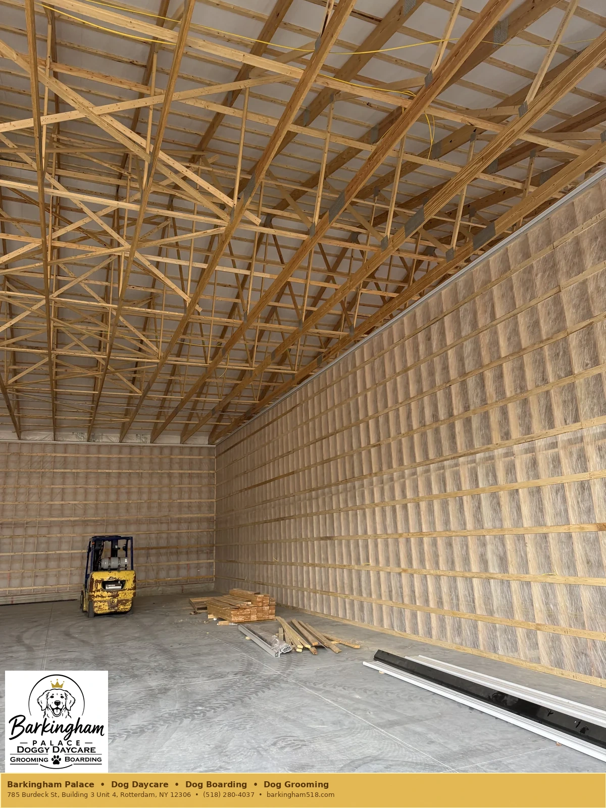 Early construction framing of the Barkingham Palace build-out in Rotterdam, NY