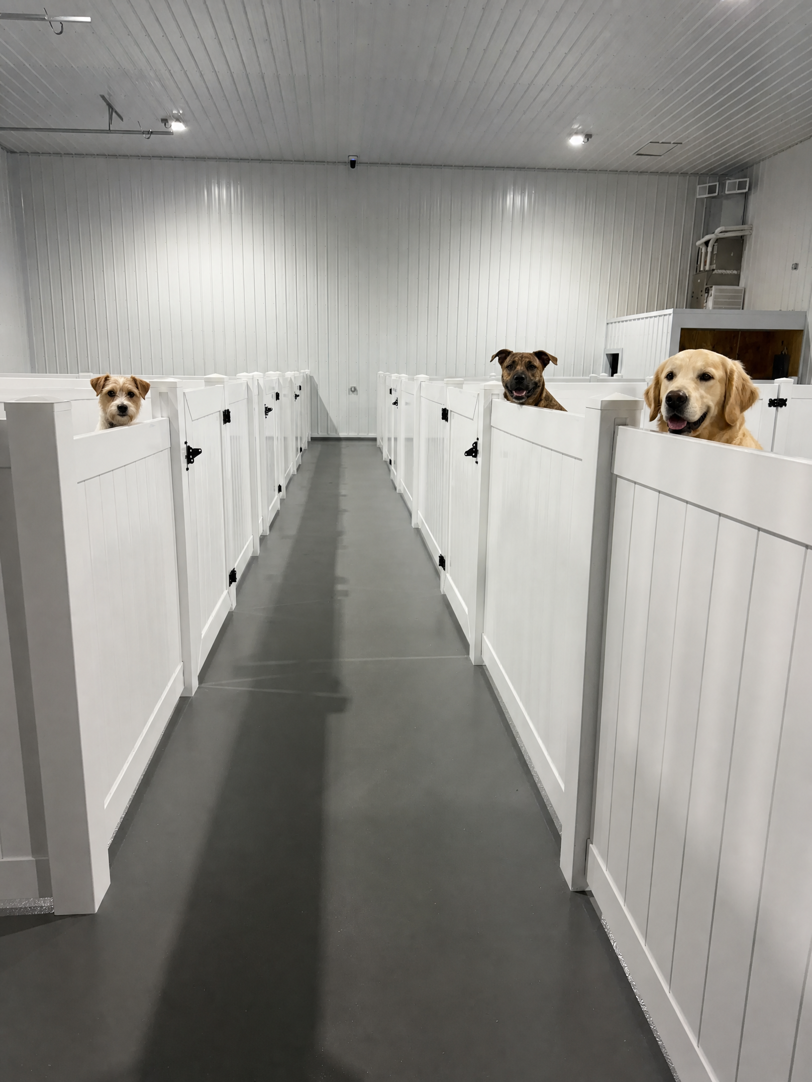 Dogs resting in clean overnight boarding suites at Barkingham Palace in Rotterdam, NY